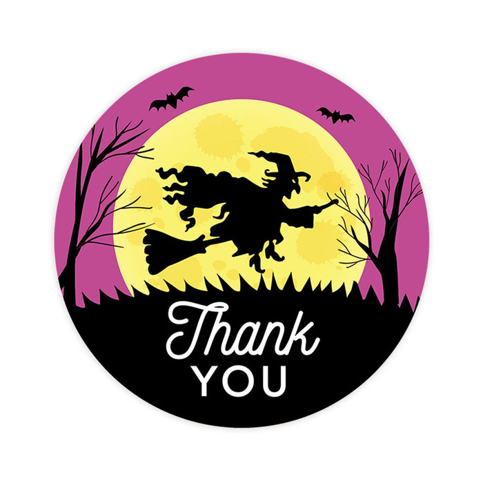 Set of 120 Halloween Thank You Stickers Labels For Kids Treat Bags Goodie, Halloween Party Favors-Set of 120-Andaz Press-Witch and Full Moon-