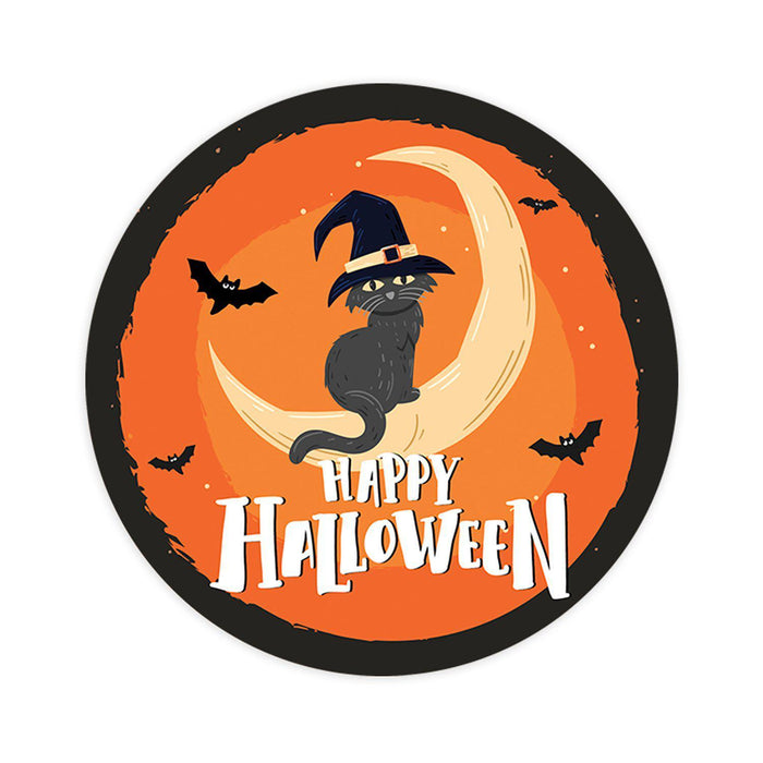 Set of 120 Happy Halloween Stickers Labels For Kids Treat Bags Goodie, Halloween Party Favors-Set of 40-Andaz Press-Cat on Crescent Moon-