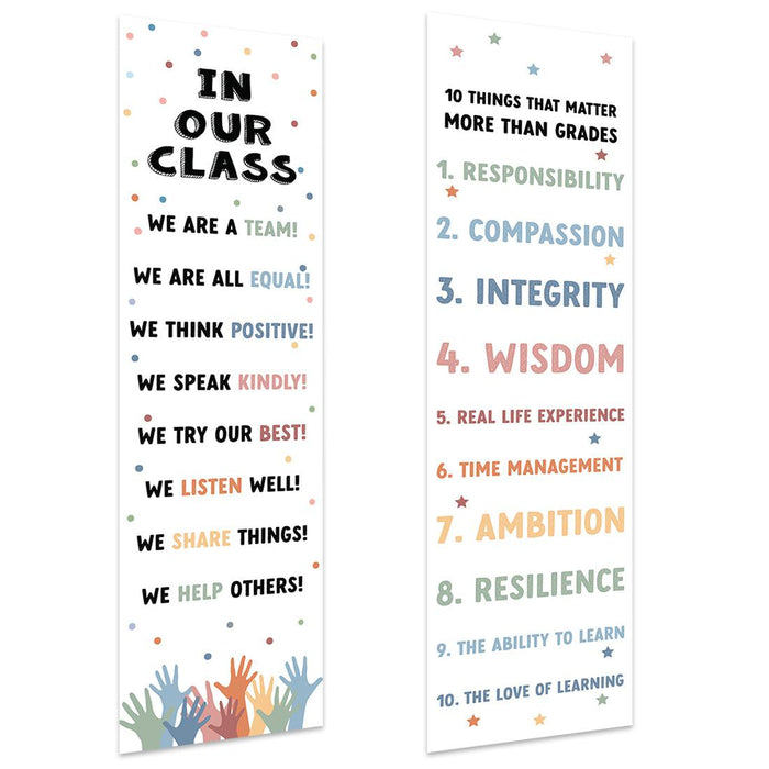 Set of 2 Boho Classroom Banner Poster Sign for Teachers, Door Wall Decor-Set of 2-Andaz Press-10 Things That Matter Teamwork Posters-