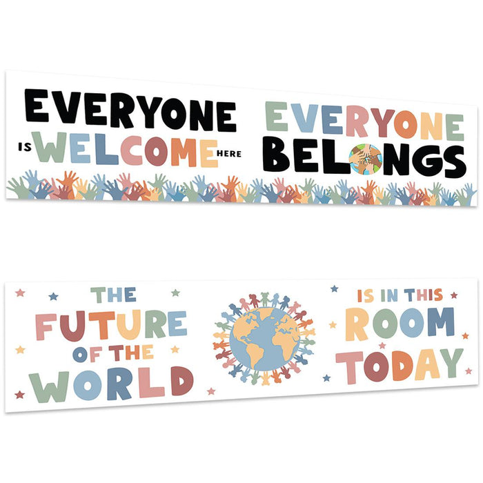 Set of 2 Boho Classroom Banner Poster Sign for Teachers, Door Wall Decor-Set of 2-Andaz Press-Welcome Diversity Posters-