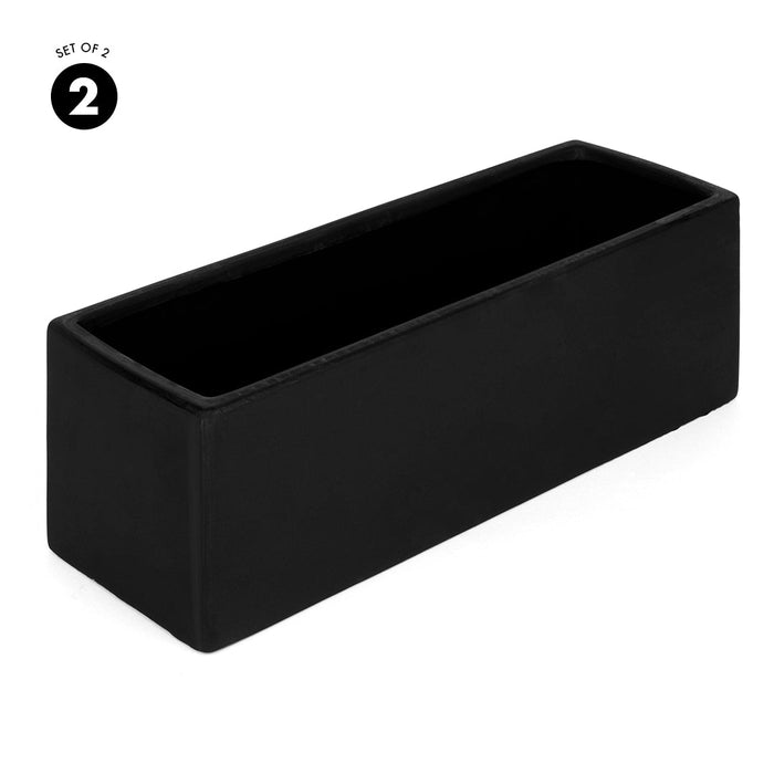 Set of 2 Ceramic Rectangular Vase-Set of 2-Koyal Wholesale-Black-