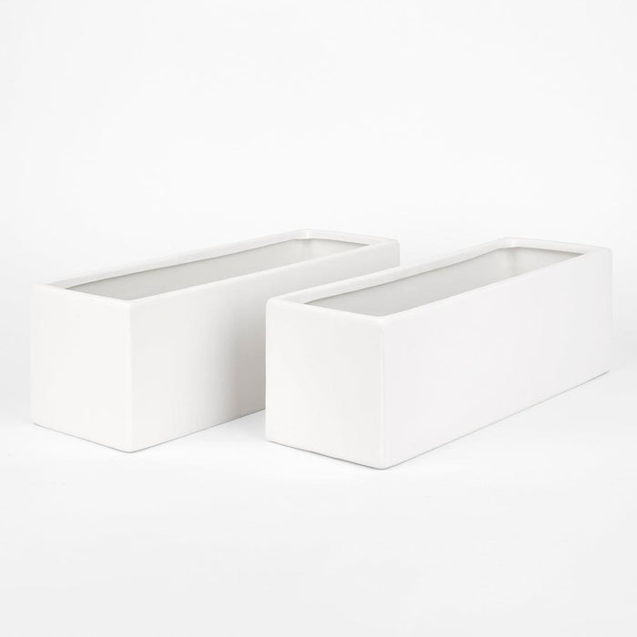 Set of 2 Ceramic Rectangular Vase-Set of 2-Koyal Wholesale-White-