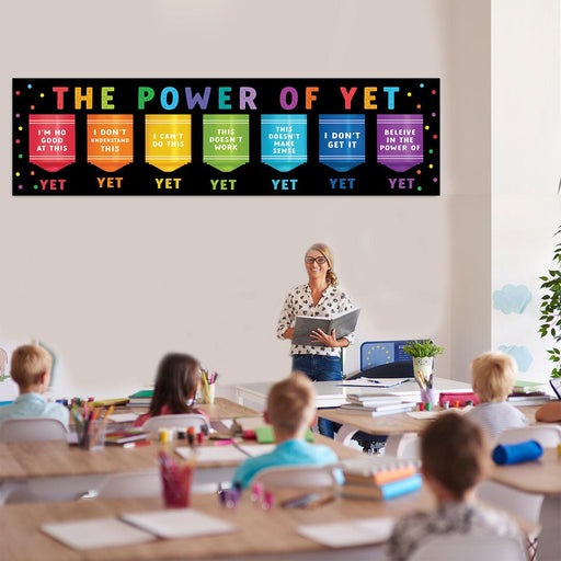 Set of 2 Classic Rainbow Classroom Banner Poster Sign for Teachers, Door Wall Decor-Set of 2-Andaz Press-The Power of Yet Growth Mindset Posters-