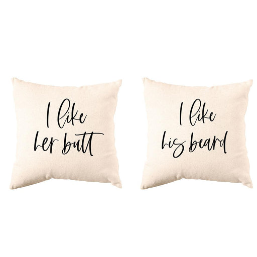 Set of 2 Decorative Throw Pillow Covers - Pillowcase for Wedding Couple | Home Decor-Set of 2-Andaz Press-I Like Her Butt I Like His Beard-