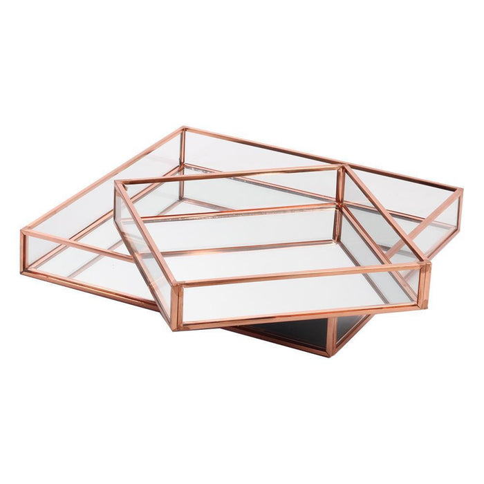 Set of 2 Glass Mirror Square Trays Vanity Set-Set of 2-Koyal Wholesale-Rose Gold-