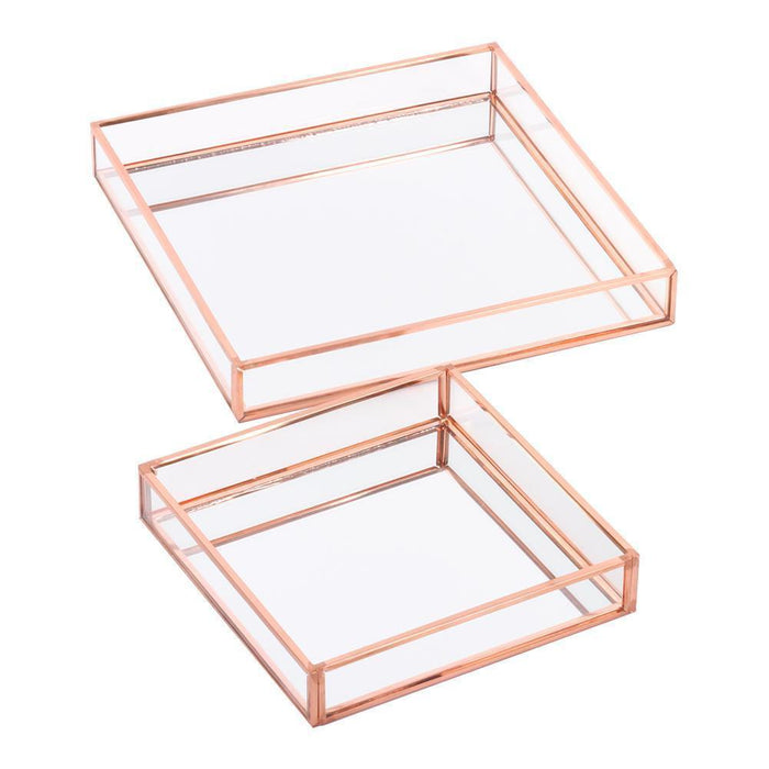 Set of 2 Glass Mirror Square Trays Vanity Set-Set of 2-Koyal Wholesale-Rose Gold-