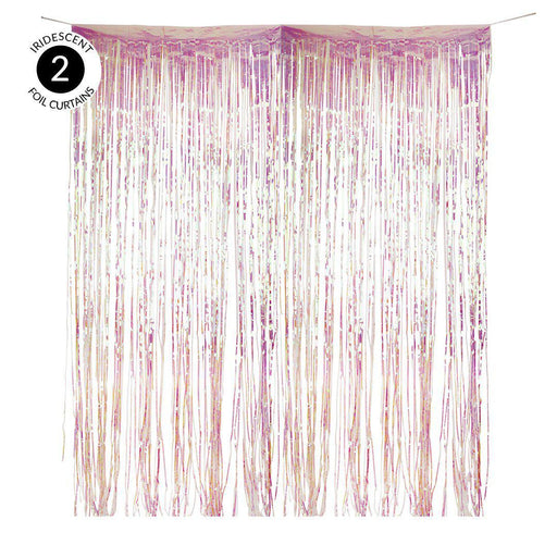 Set of 2 Iridescent Holographic Fringe Party Curtains-Set of 1-Andaz Press-Iridescent-