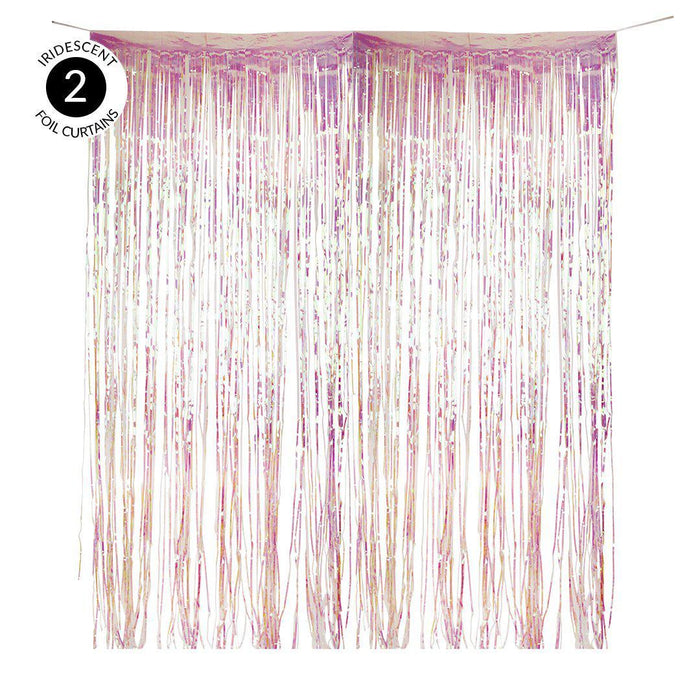 Set of 2 Iridescent Holographic Fringe Party Curtains-Set of 1-Andaz Press-Iridescent-