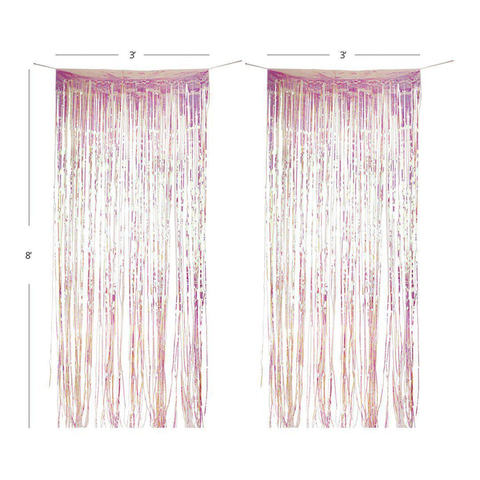 Set of 2 Iridescent Holographic Fringe Party Curtains-Set of 1-Andaz Press-Iridescent-