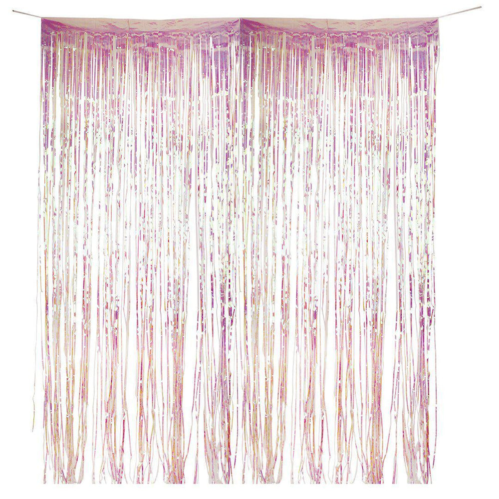 Set of 2 Iridescent Holographic Fringe Party Curtains-Set of 1-Andaz Press-Iridescent-