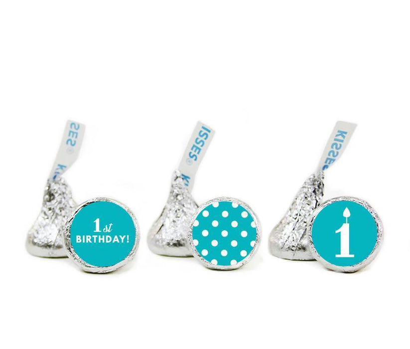 Set of 216 1st Birthday Hershey's Kisses Stickers-Set of 216-Andaz Press-Aqua-