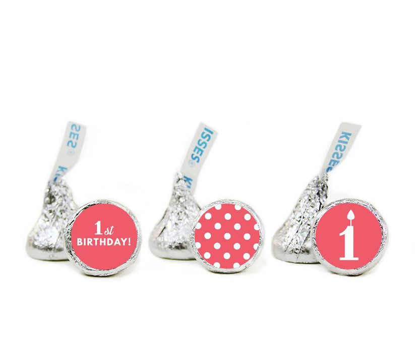 Set of 216 1st Birthday Hershey's Kisses Stickers-Set of 216-Andaz Press-Coral-