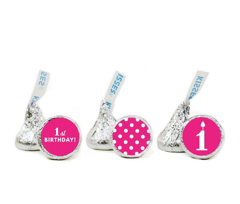 Set of 216 1st Birthday Hershey's Kisses Stickers-Set of 216-Andaz Press-Fuchsia-