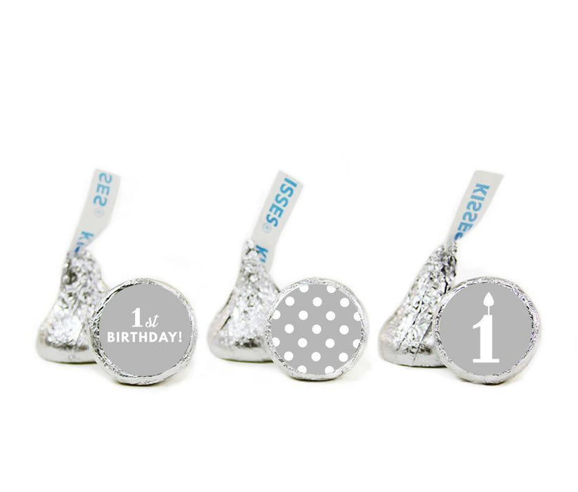 Set of 216 1st Birthday Hershey's Kisses Stickers-Set of 216-Andaz Press-Gray-