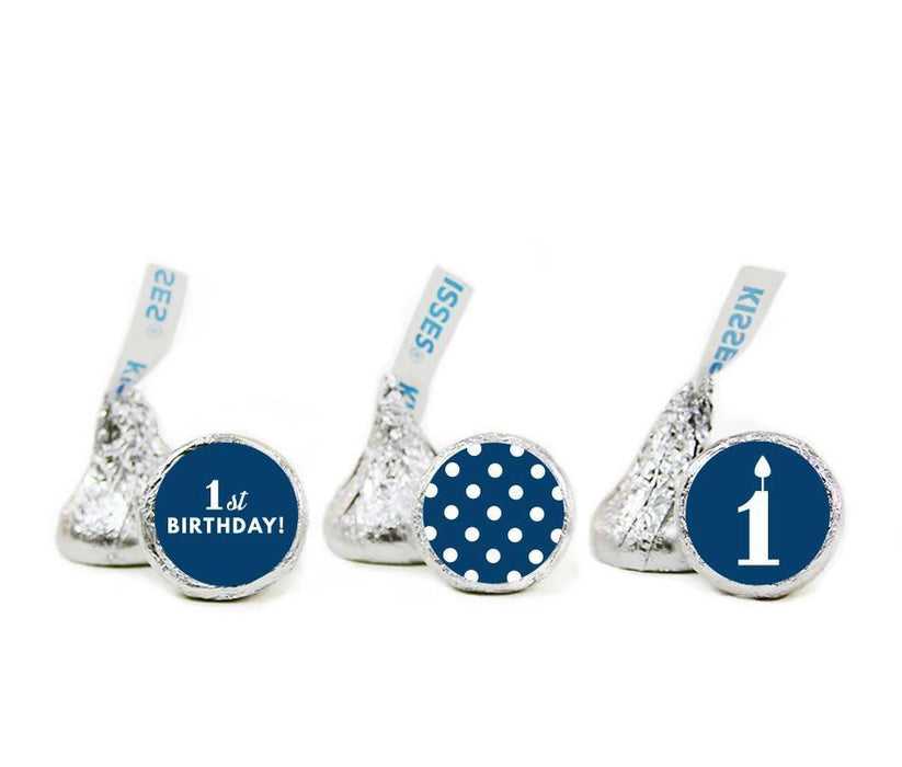 Set of 216 1st Birthday Hershey's Kisses Stickers-Set of 216-Andaz Press-Navy Blue-