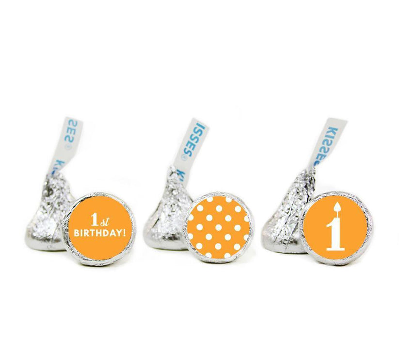 Set of 216 1st Birthday Hershey's Kisses Stickers-Set of 216-Andaz Press-Orange-