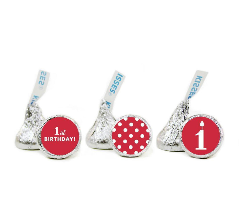 Set of 216 1st Birthday Hershey's Kisses Stickers-Set of 216-Andaz Press-Red-