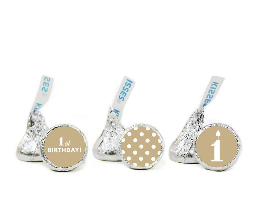 Set of 216 1st Birthday Hershey's Kisses Stickers-Set of 216-Andaz Press-Tan-