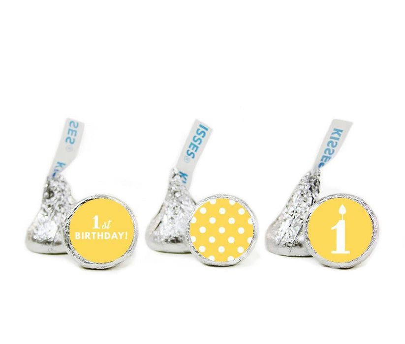 Set of 216 1st Birthday Hershey's Kisses Stickers-Set of 216-Andaz Press-Yellow-