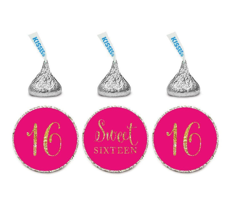 Set of 216 Gold Glitter Sweet 16 Birthday Kisses Stickers-Set of 216-Andaz Press-Fuchsia-