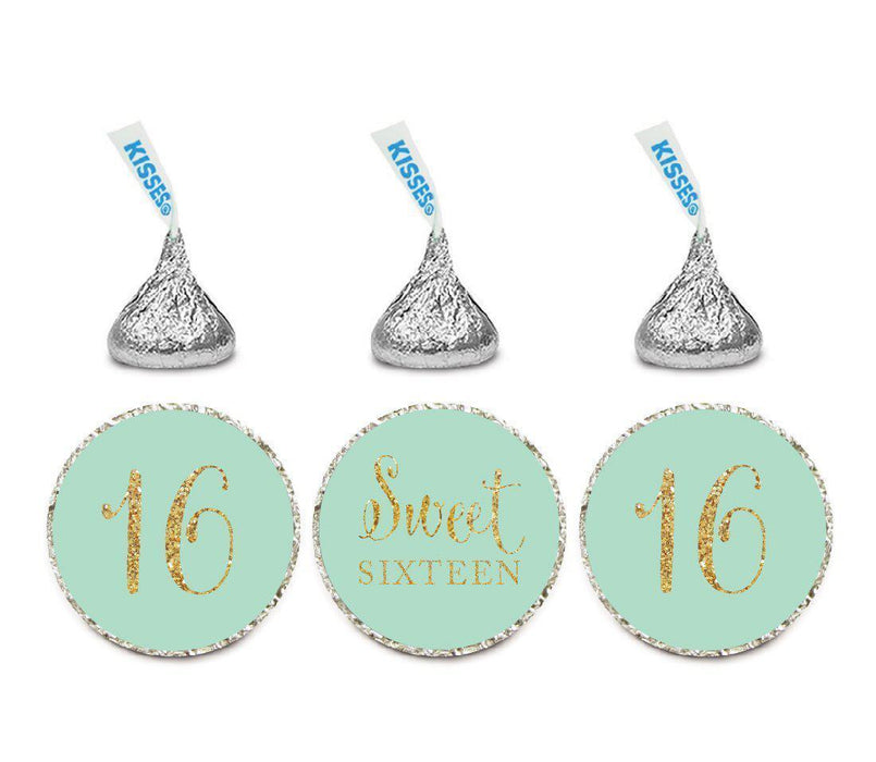 Set of 216 Gold Glitter Sweet 16 Birthday Kisses Stickers-Set of 216-Andaz Press-Mint Green-