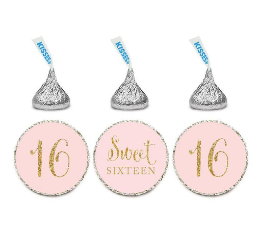 Set of 216 Gold Glitter Sweet 16 Birthday Kisses Stickers-Set of 216-Andaz Press-Pink-