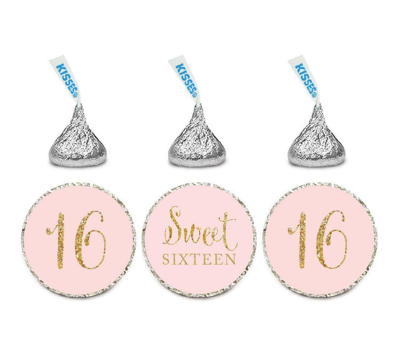 Set of 216 Gold Glitter Sweet 16 Birthday Kisses Stickers-Set of 216-Andaz Press-Pink-