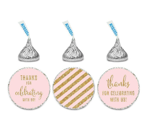 Set of 216 Gold Glitter Thanks Celebrating With Us Striped Hershey's Kisses Stickers-Set of 216-Andaz Press-Pink-