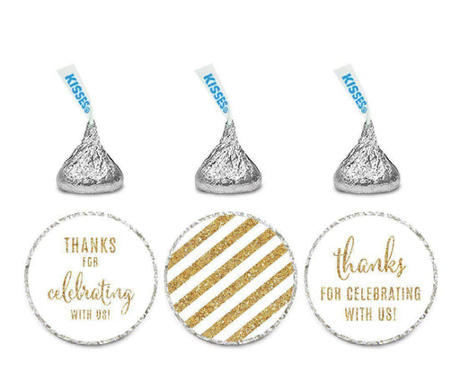 Set of 216 Gold Glitter Thanks Celebrating With Us Striped Hershey's Kisses Stickers-Set of 216-Andaz Press-White-