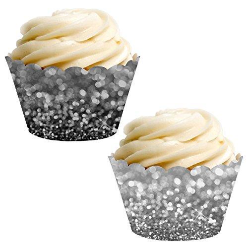 Set of 24 Faux Black and Silver Glitter Cupcake Wrapper-set of 24-Andaz Press-