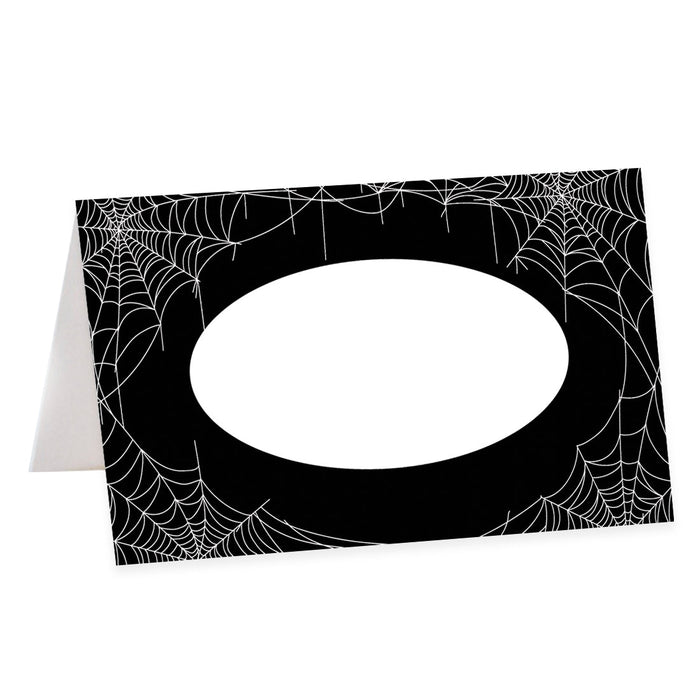 Set of 24 Halloween Table Tent Place Cards for Table Setting-Set of 24-Andaz Press-Black Spiderwebs-