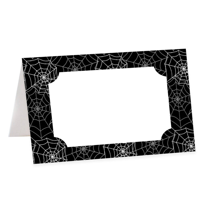 Set of 24 Halloween Table Tent Place Cards for Table Setting-Set of 24-Andaz Press-White and Gray Spiderwebs-