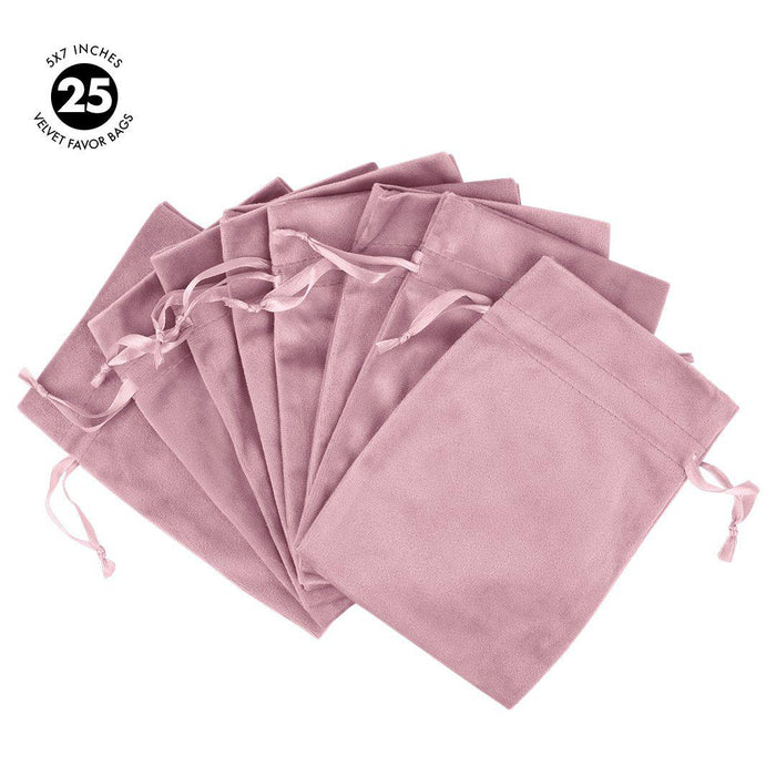 Set of 25 Velvet Drawstring Favor Bags-Set of 25-Andaz Press-5" x 7"-Ivory-