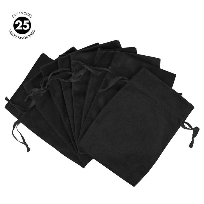 Set of 25 Velvet Drawstring Favor Bags-Set of 25-Andaz Press-5" x 7"-Ivory-