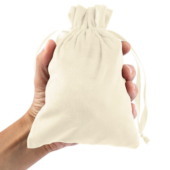 Set of 25 Velvet Drawstring Favor Bags-Set of 25-Andaz Press-5" x 7"-Ivory-