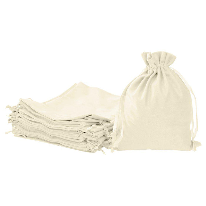 Set of 25 Velvet Drawstring Favor Bags-Set of 25-Andaz Press-8" x 10"-Ivory-