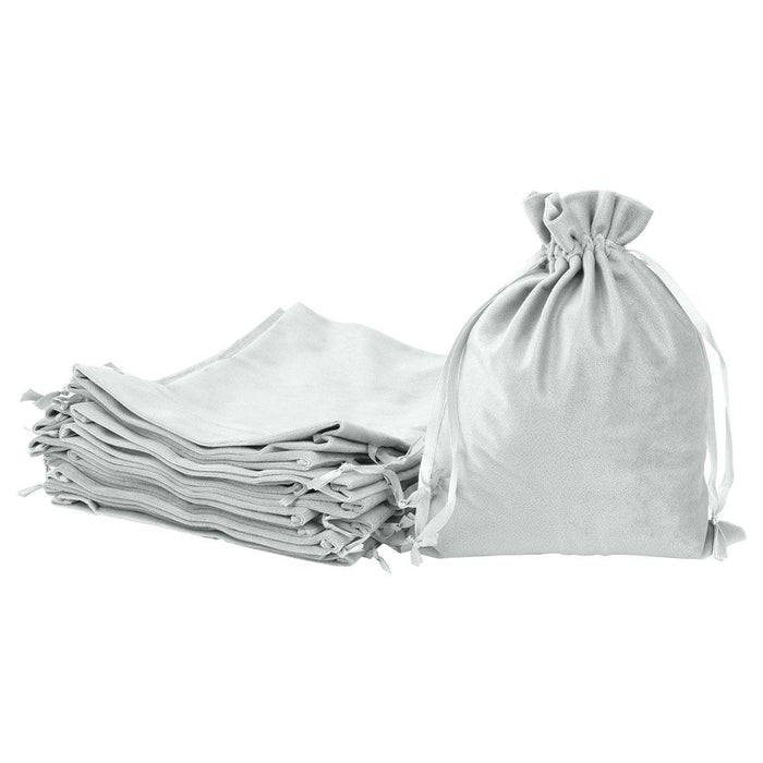 Set of 25 Velvet Drawstring Favor Bags-Set of 25-Andaz Press-8" x 10"-Light Gray-