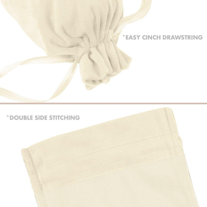 Set of 25 Velvet Drawstring Favor Bags-Set of 25-Andaz Press-5" x 7"-Ivory-