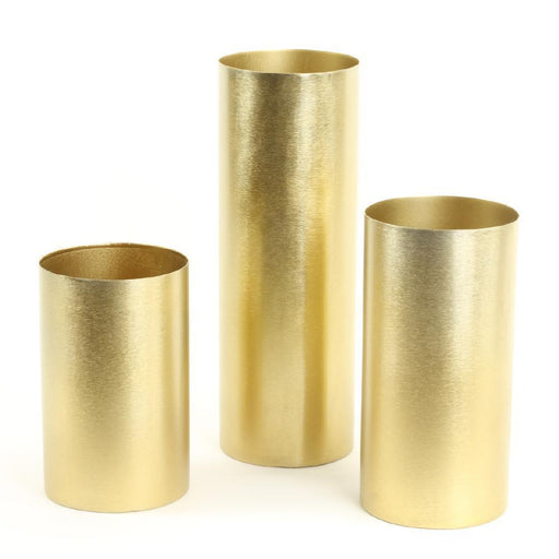 Set of 3 Brushed Metal Cylinder Vase Set-Set of 3-Koyal Wholesale-Gold-