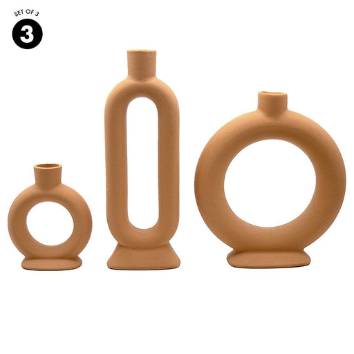 Set of 3 Ceramic Abstract Taper Candle Holders-Set of 3-Koyal Wholesale-Terracotta-