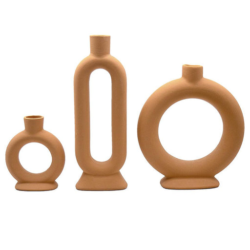 Set of 3 Ceramic Abstract Taper Candle Holders-Set of 3-Koyal Wholesale-Terracotta-