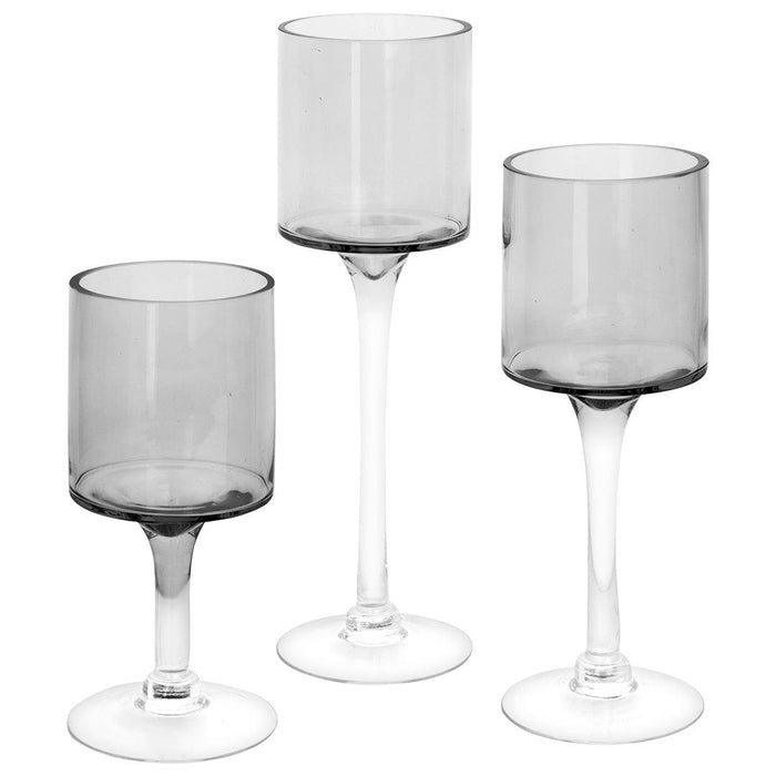 Set of 3 Glass Floating Candle Vases-Koyal Wholesale-Smoke Black-SET OF 1 (3PC)-