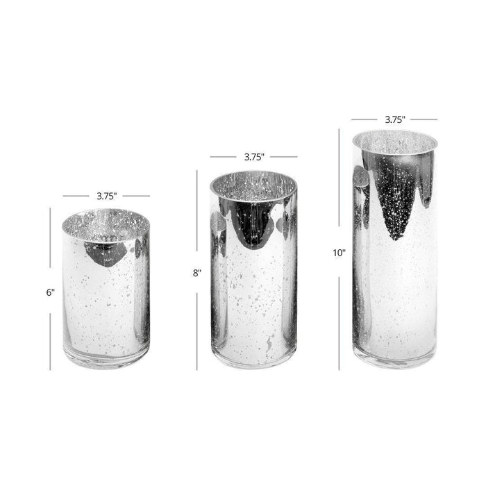 Set of 3 Mercury Glass Cylinder Vases Set-Set of 3-Koyal Wholesale-Silver-