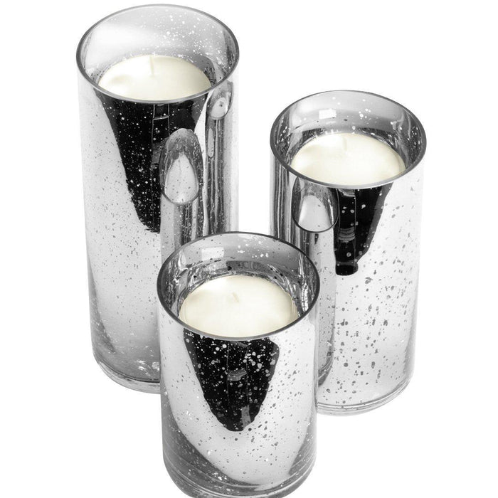 Set of 3 Mercury Glass Cylinder Vases Set-Set of 3-Koyal Wholesale-Silver-