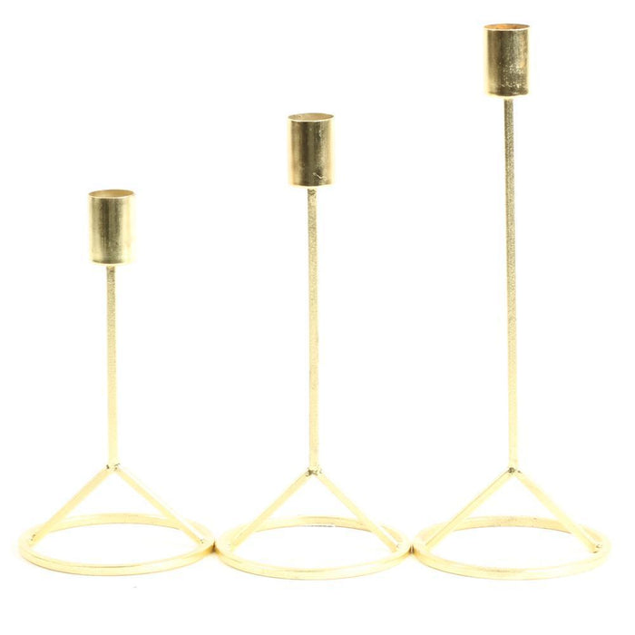 Set of 3 Modern Taper Candle Holder Set-Set of 3-Koyal Wholesale-Gold-