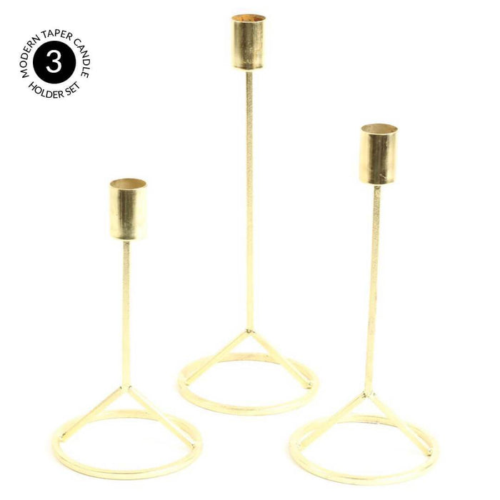 Set of 3 Modern Taper Candle Holder Set-Set of 3-Koyal Wholesale-Gold-