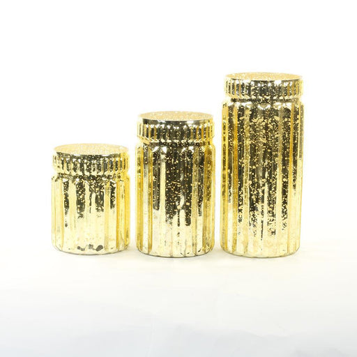 Set of 3 Ribbed Mercury Glass Vases-Set of 3-Koyal Wholesale-Gold-