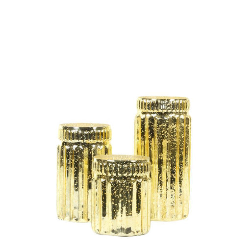 Set of 3 Ribbed Mercury Glass Vases-Set of 3-Koyal Wholesale-Gold-