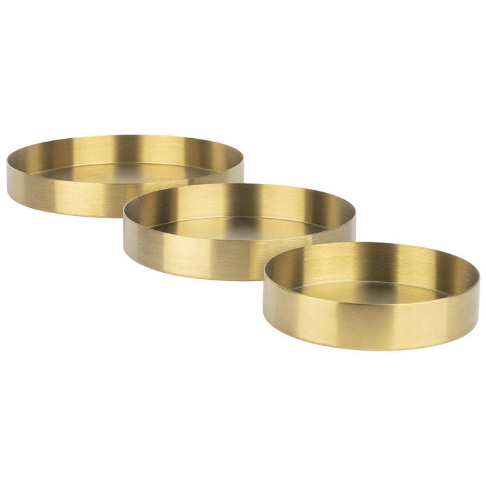 Set of 3 Round Decorative Gold Metal Trays-Set of 3-Koyal Wholesale-