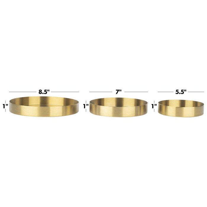 Set of 3 Round Decorative Gold Metal Trays-Set of 3-Koyal Wholesale-